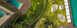 Aerial view of the pools and gardens at COMO Canggu, Bali